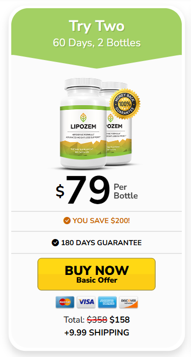 Lipozem Weight Loss Supplement - Special Offer: 2 Bottles at $79 Each, Save $200 with 180-Day Guarantee.