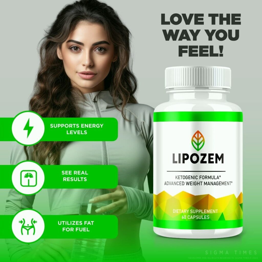 Lipozem Review - Woman with Lipozem bottle promoting Turmeric Hack weight loss benefits, energy support, and fat-burning.